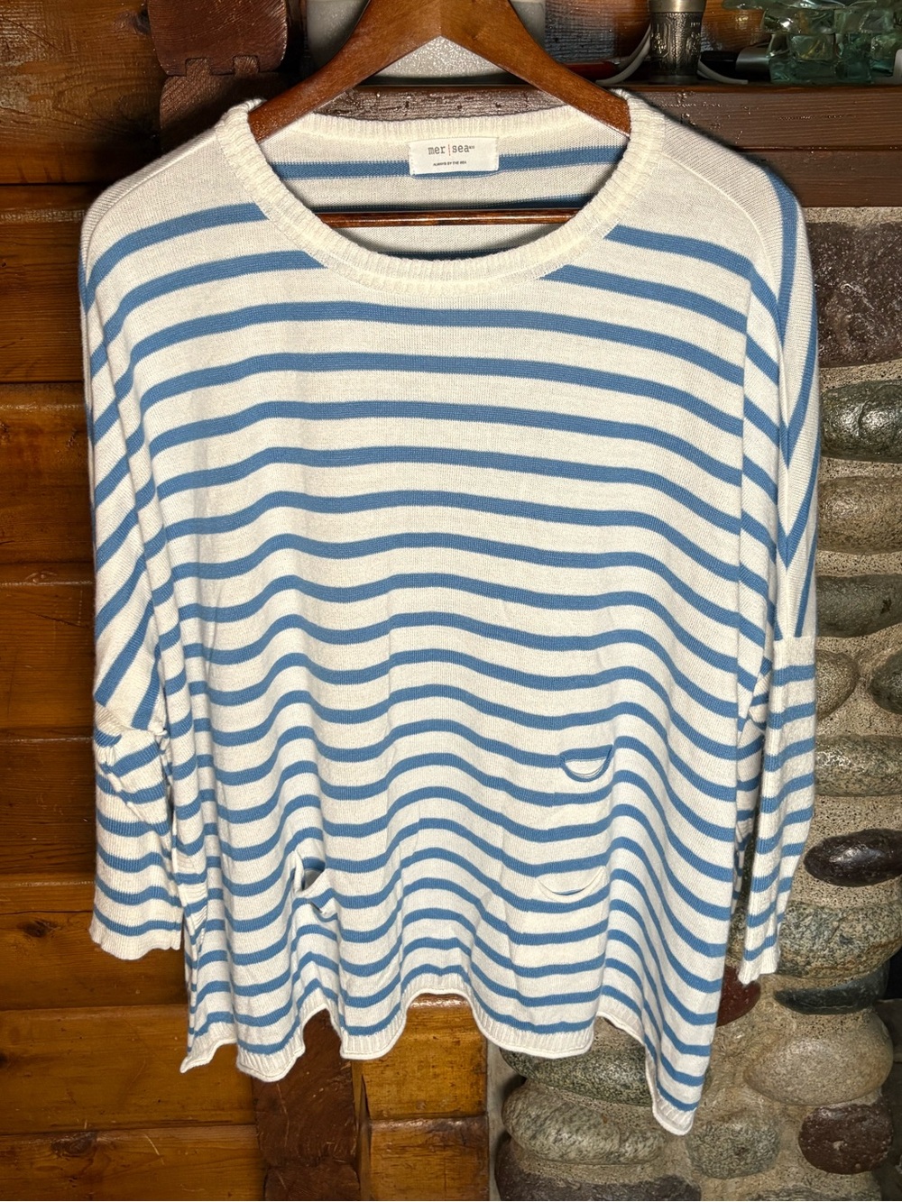 MERSEA Catalina White French Blue Stripe Oversized Sweater One Size